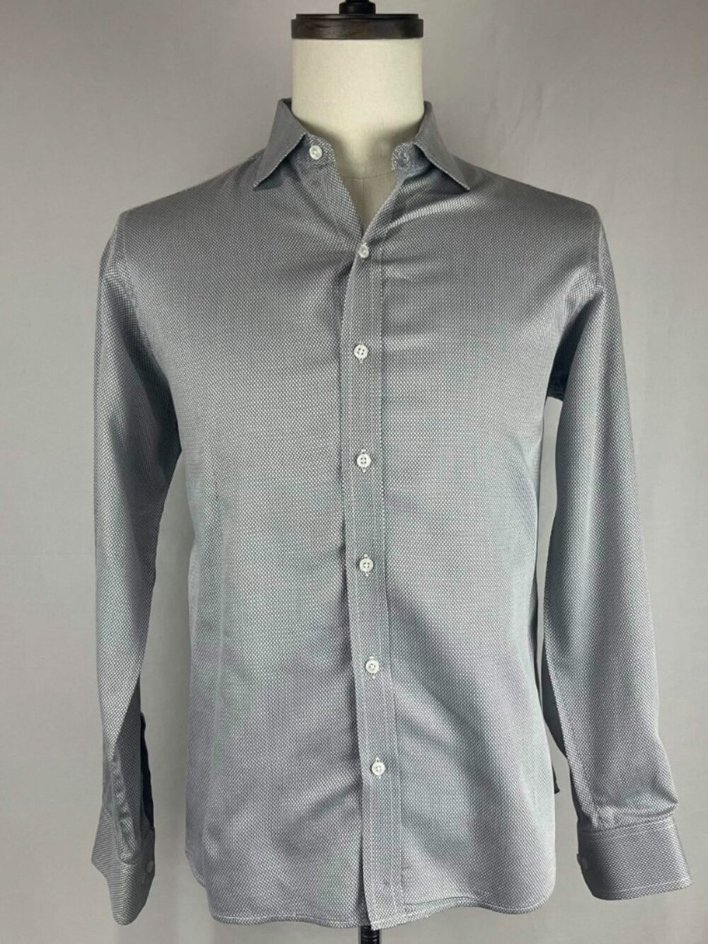 GUC Brioni Dress Shirt Mens Grey Micro Diamond Print Long Sleeve Sz L Italy Made